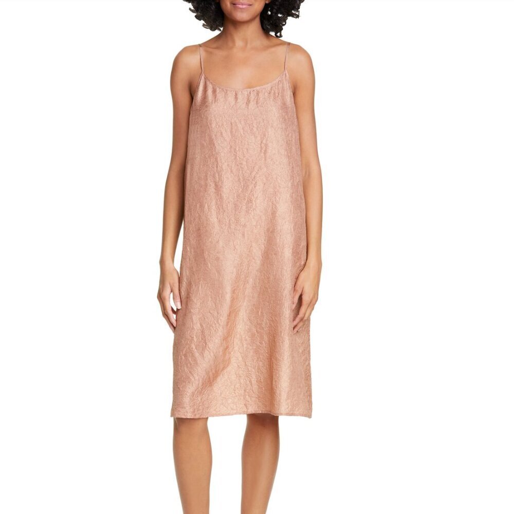 New w/Tags - Eileen Fisher Lightweight Crushed Silk Cami Slipdress, Toffee, Lrg - Picture 3 of 13